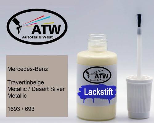 Mercedes-Benz, Travertinbeige Metallic / Desert Silver Metallic, 1693 / 693: 20ml Lackstift, von ATW Autoteile West.